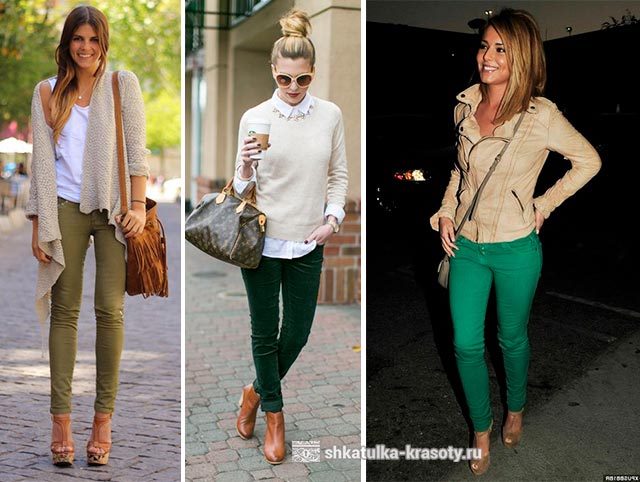 С чем носить зеленые брюки, джинсы — 190 фото #48