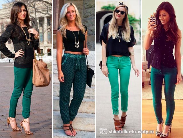 С чем носить зеленые брюки, джинсы — 190 фото #12