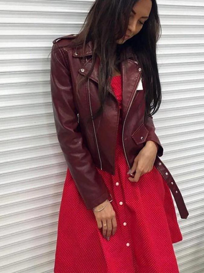Бордовая кожаная куртка — с чем носить, фото #10