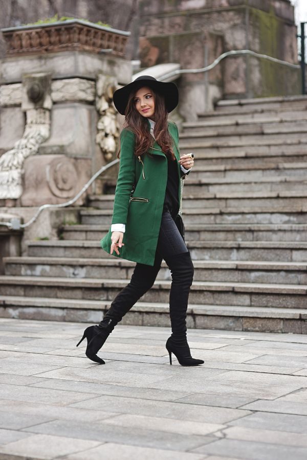 Зеленое пальто темных, ярких оттенков – с чем носить, фото #61