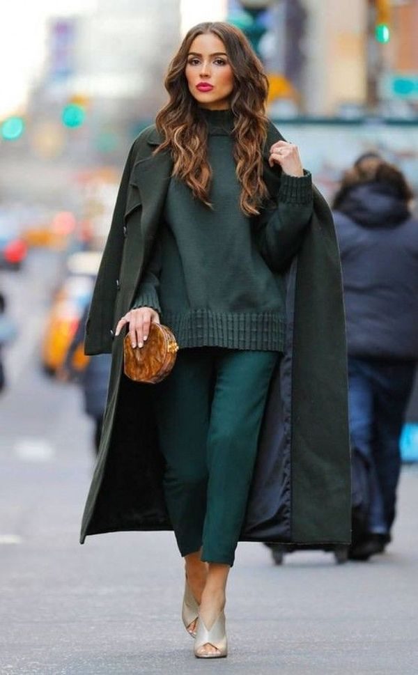 Зеленое пальто темных, ярких оттенков – с чем носить, фото #77