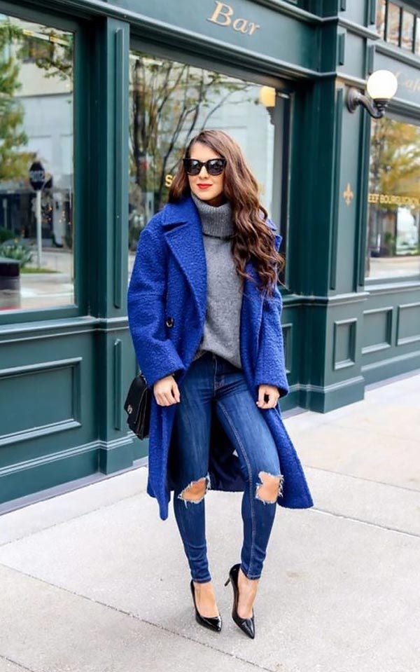 Синее пальто: с чем носить (темное, прямое, длинное), фото #40
