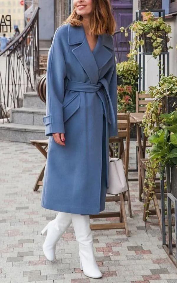 Синее пальто: с чем носить (темное, прямое, длинное), фото #49
