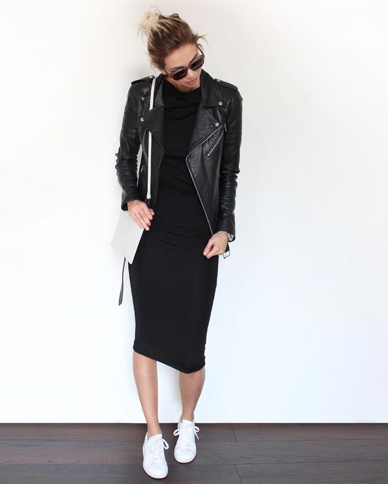 Черное платье с кроссовками (кедами) — фото, обазы #5