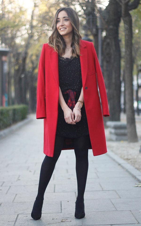 С чем носить красное пальто (алое, темное) — фото 2022 #12