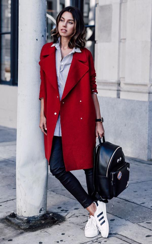 С чем носить красное пальто (алое, темное) — фото 2022 #10