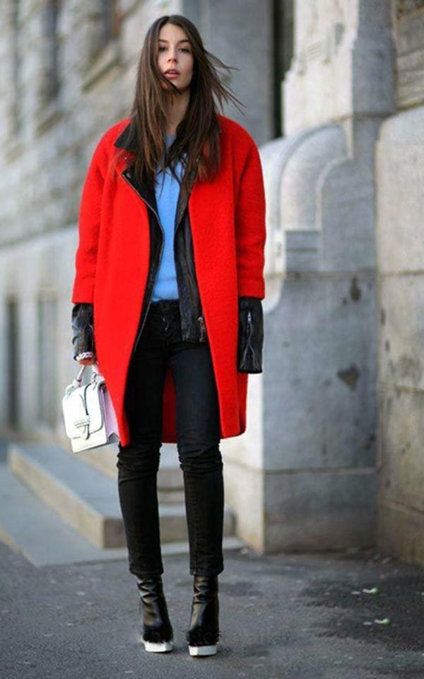 С чем носить красное пальто (алое, темное) — фото 2022 #9