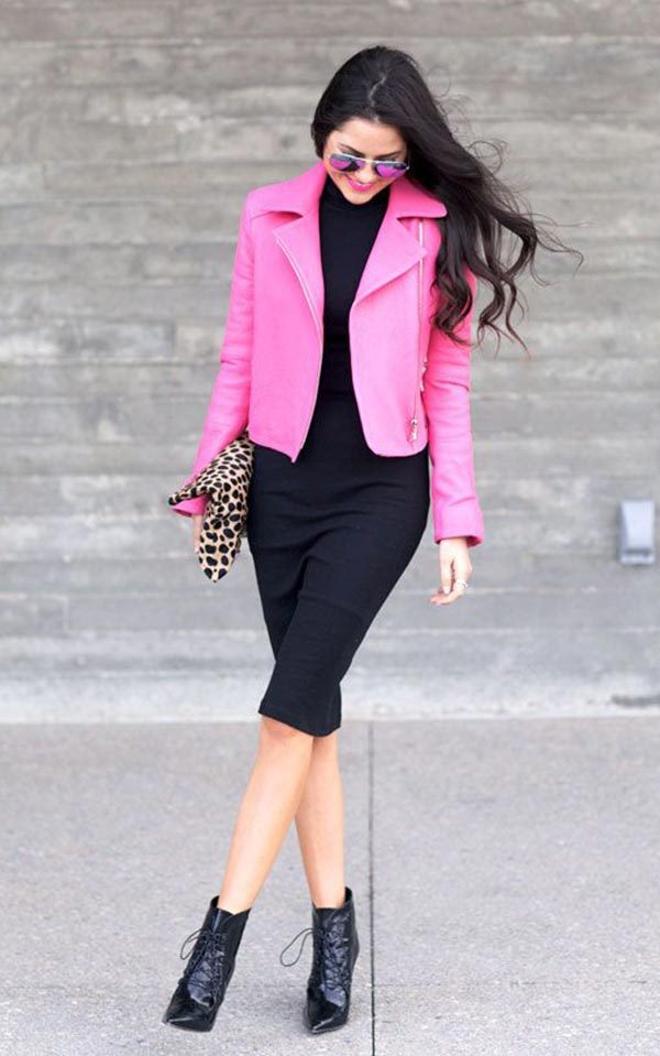 Как и с чем носить розовую кожаную куртку — фото 2023 #8