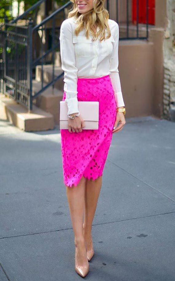 Розовая юбка-карандаш — с чем носить 2023 #36