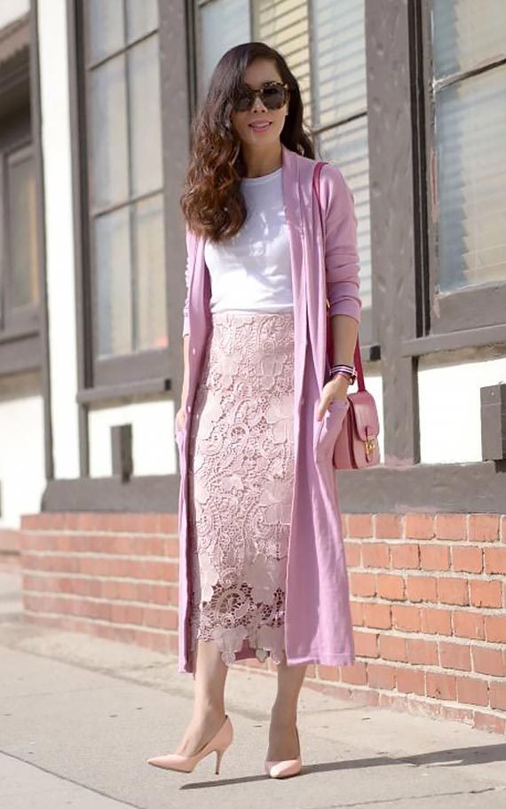 Розовая юбка-карандаш — с чем носить 2023 #22