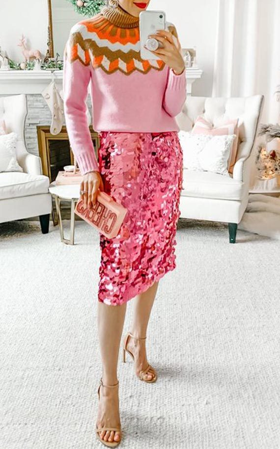 Розовая юбка-карандаш — с чем носить 2023 #17