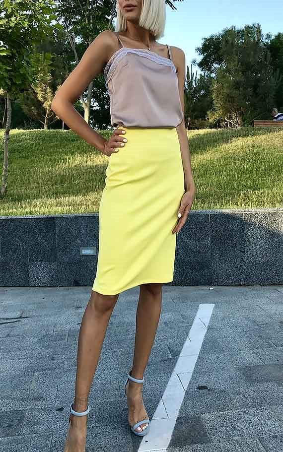 Желтая юбка-карандаш — с чем носить, фото 2023 #7