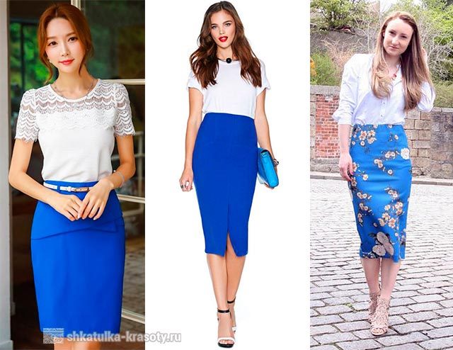 Синяя юбка карандаш — с чем носить, фото-образы #2