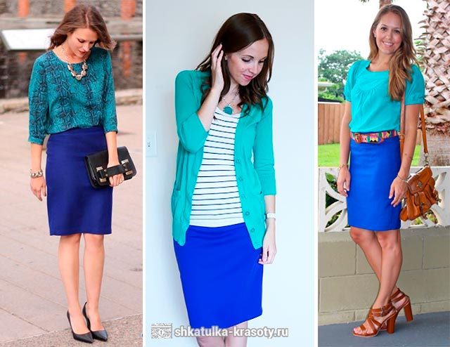 Синяя юбка карандаш — с чем носить, фото-образы #32
