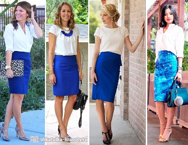Синяя юбка карандаш — с чем носить, фото-образы #3