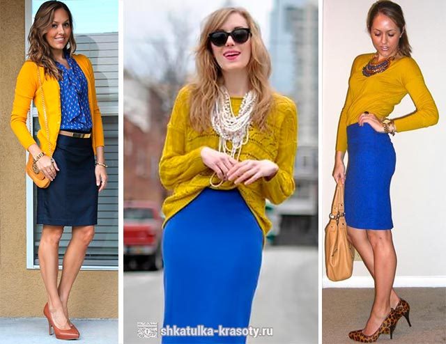 Синяя юбка карандаш — с чем носить, фото-образы #21