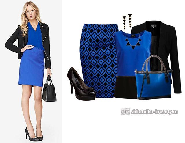Синяя юбка карандаш — с чем носить, фото-образы #10