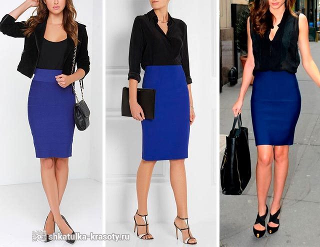 Синяя юбка карандаш — с чем носить, фото-образы #7
