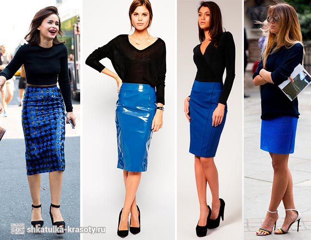 Синяя юбка карандаш — с чем носить, фото-образы #8