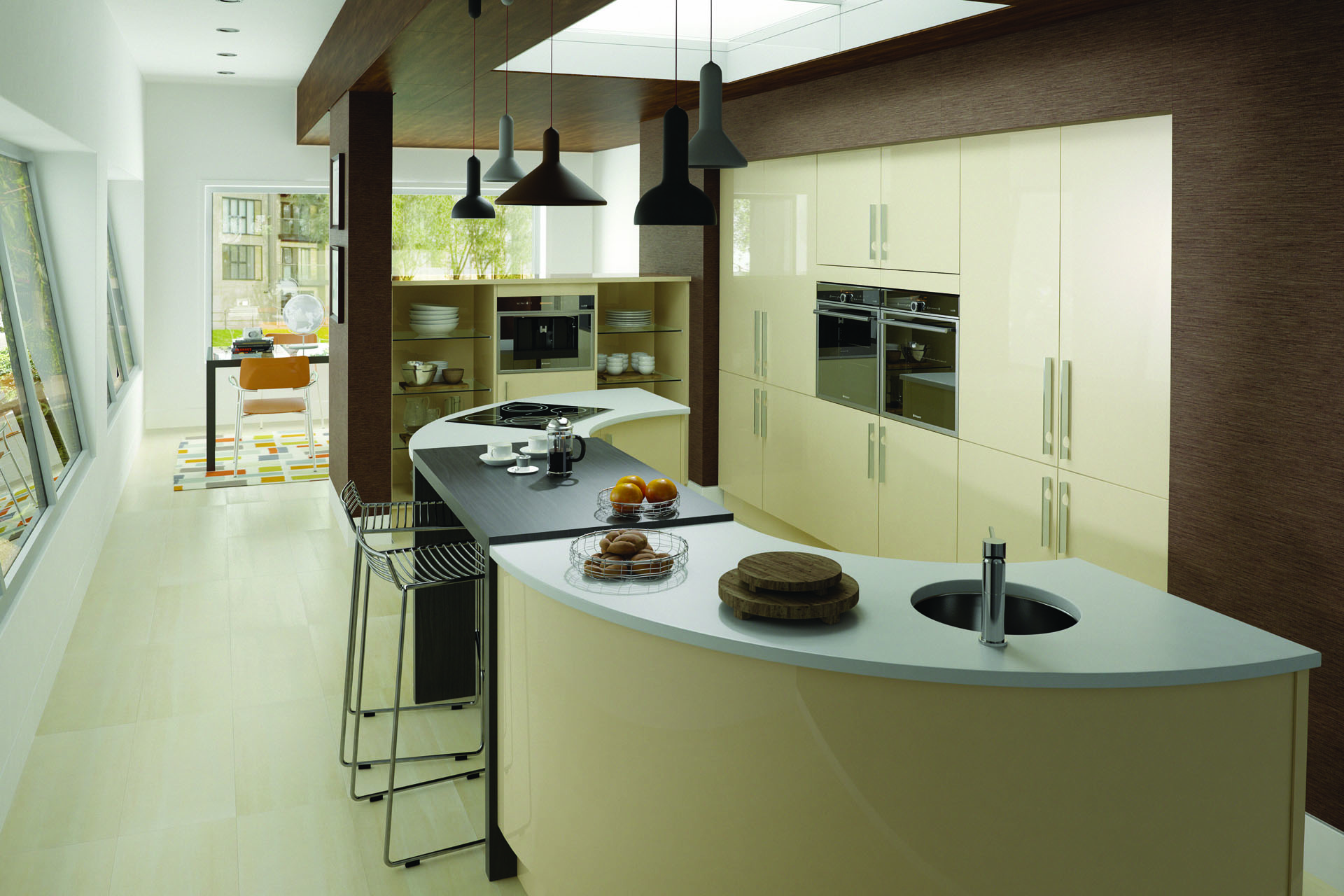 Дизайн кухни ванильного цвета в гостиной