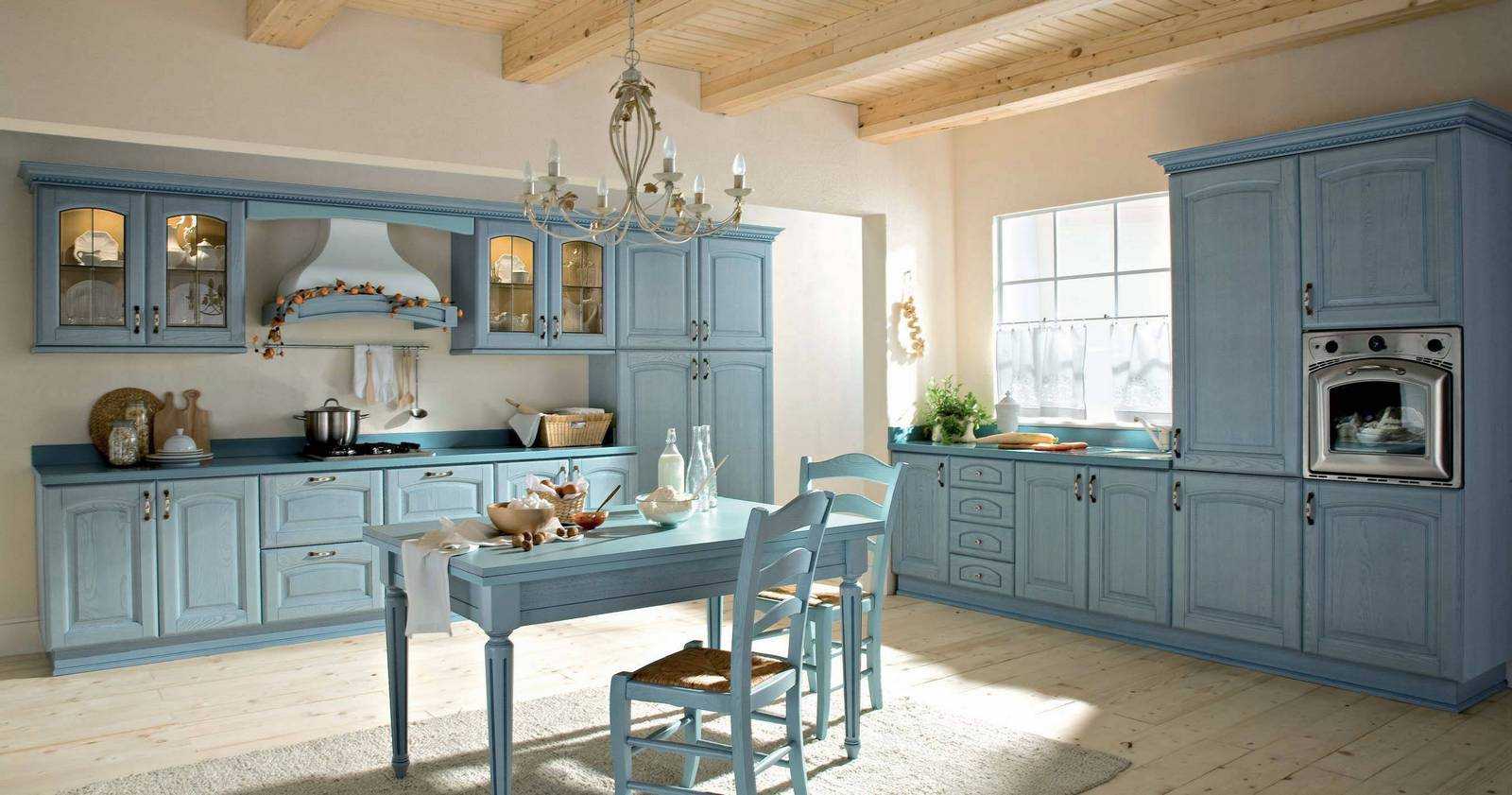  голубая кухня в кантри стиле